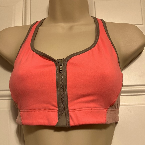 VICTORIAS SECRET VSX Zip Front Racerback Sports Bra Peach Orange Small Petite - Picture 2 of 15